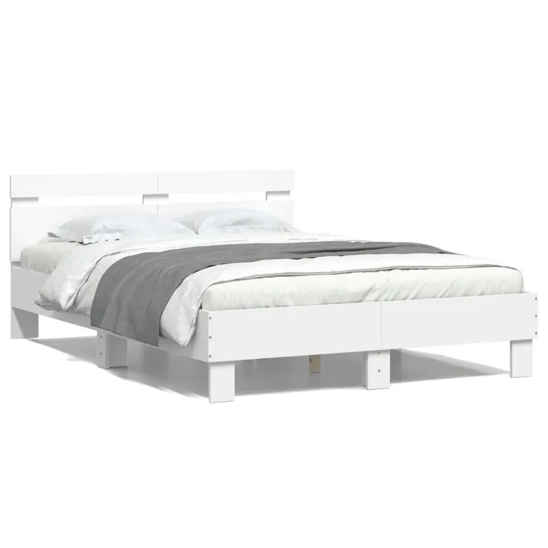 cadru de pat cu tablie si led, alb, 135x190 cm