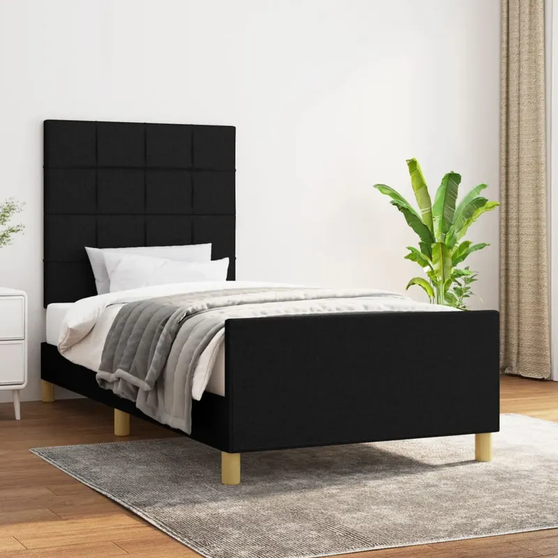 cadru de pat cu tablie, negru, 90x190 cm, textil