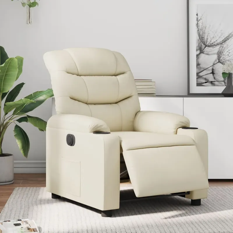 Fotoliu rabatabil electric, crem, piele ecologica