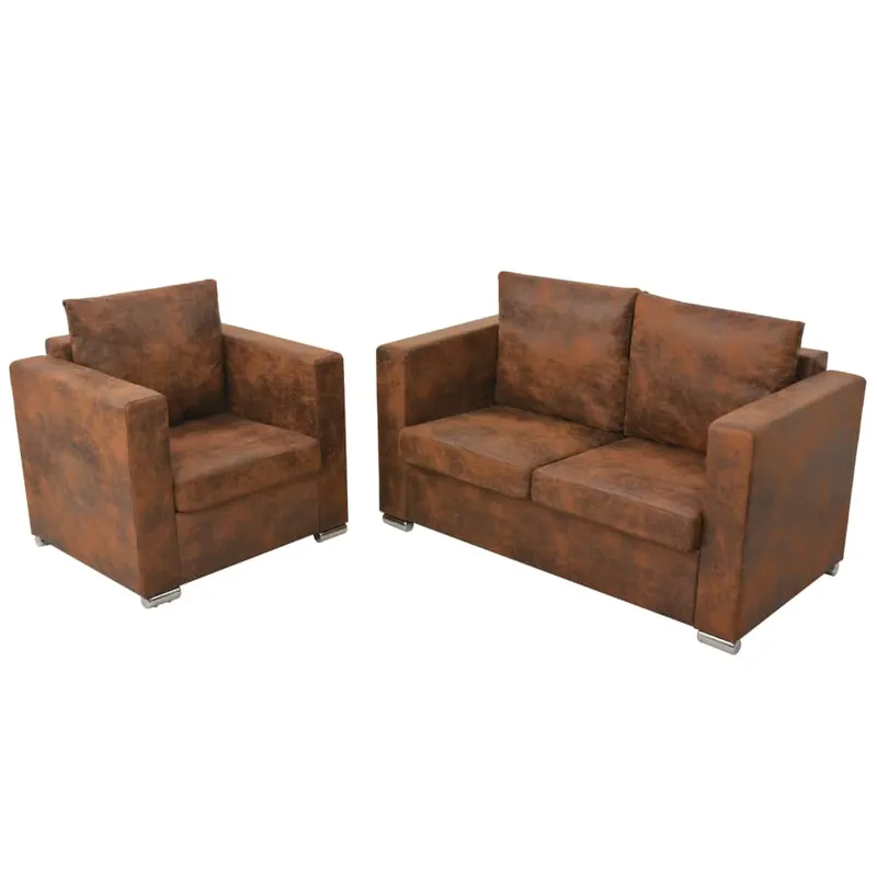 set canapea 2 piese imitatie piele intoarsa