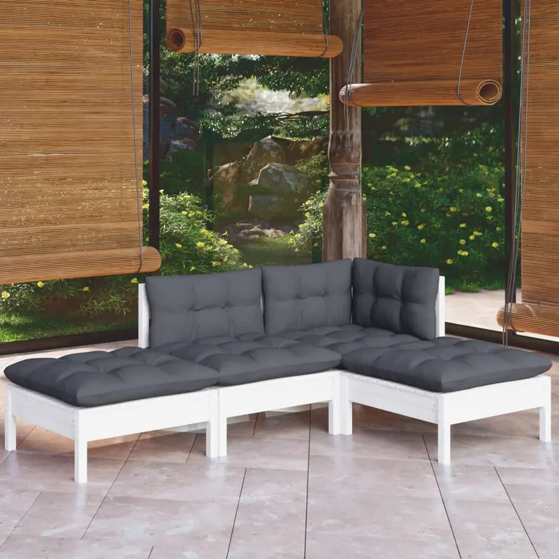 set mobilier gradina cu perne, 4 piese, lemn masiv de pin