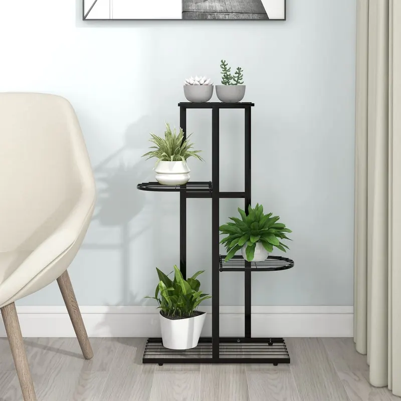 suport pentru flori cu 4 nivele, negru, 43x22x76 cm, metal