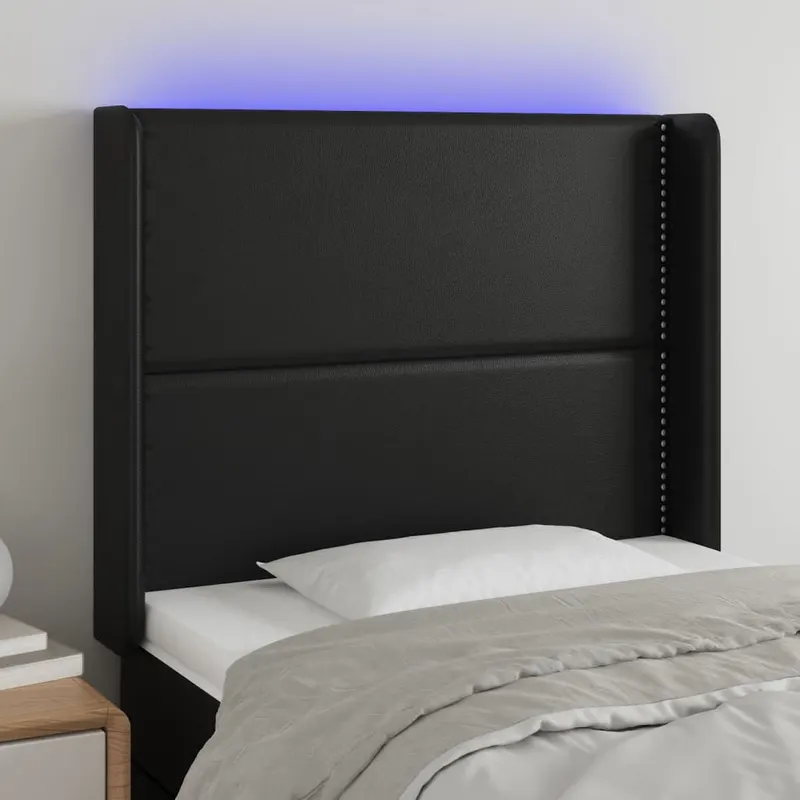 tablie de pat cu led, negru, 103x16x118/128 cm, piele ecologica