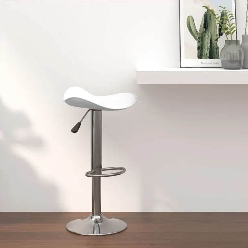 scaun de bar, alb, otel cromat si piele artificiala