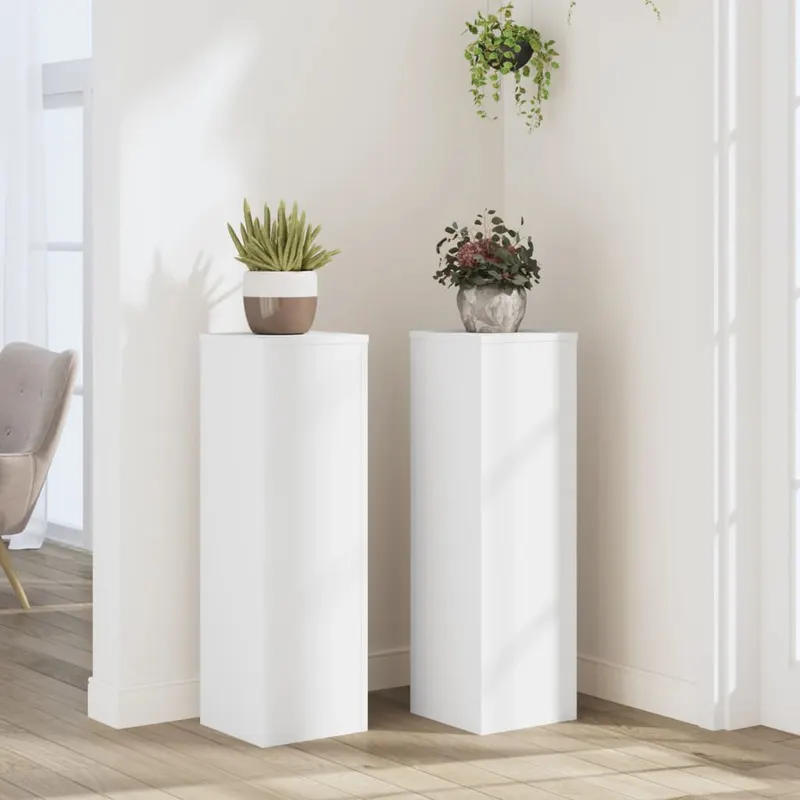 suporturi de plante, 2 buc., alb, 25x25x80 cm, lemn prelucrat