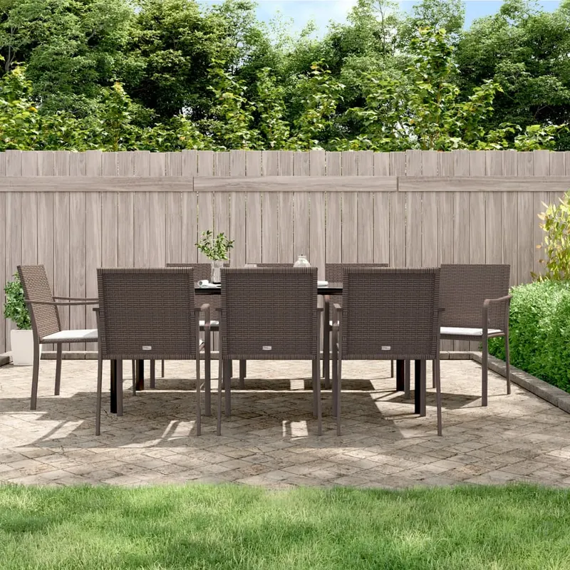 set mobilier de gradina cu perne, 9 piese, poliratan si otel