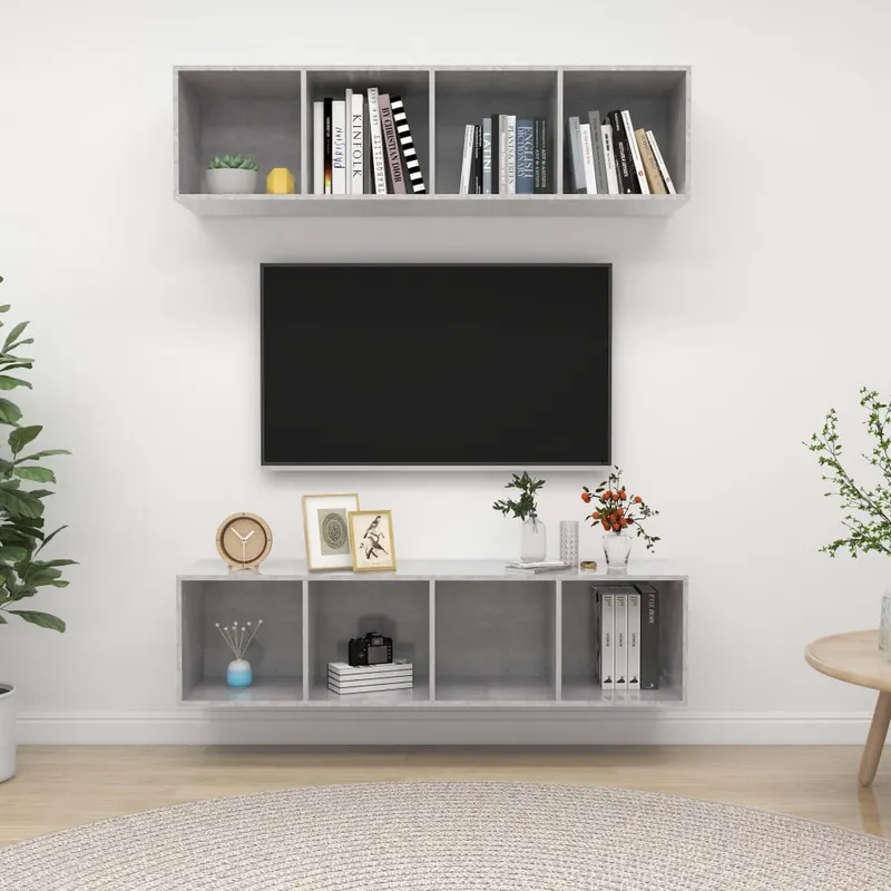 dulapuri tv montate pe perete, 2 buc, gri beton, lemn prelucrat