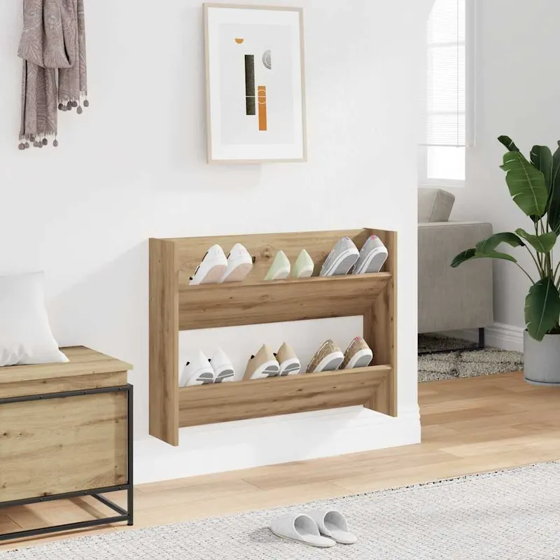 pantofar perete, stejar artizanal, 80x18x60 cm, lemn prelucrat