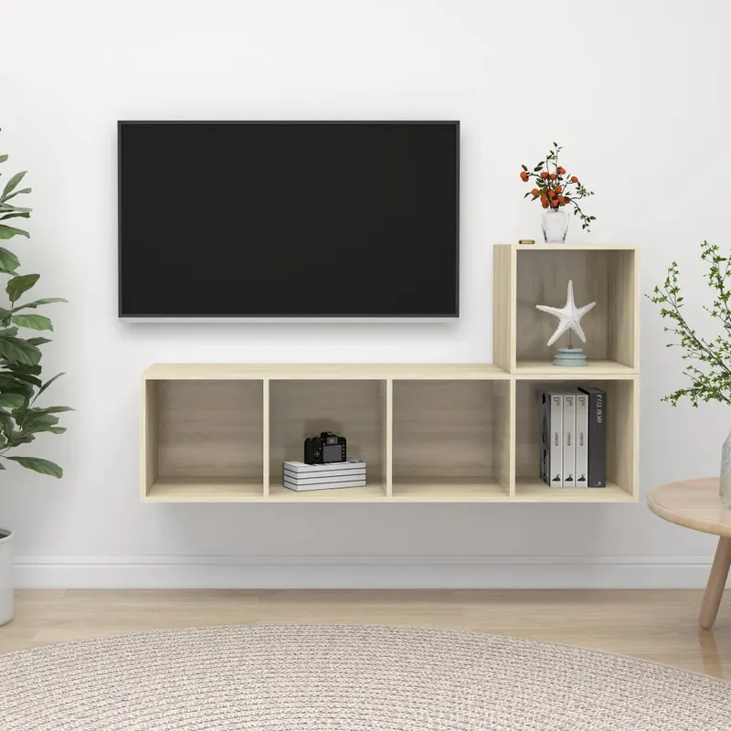 set de dulapuri tv, 2 piese, stejar sonoma, lemn prelucrat