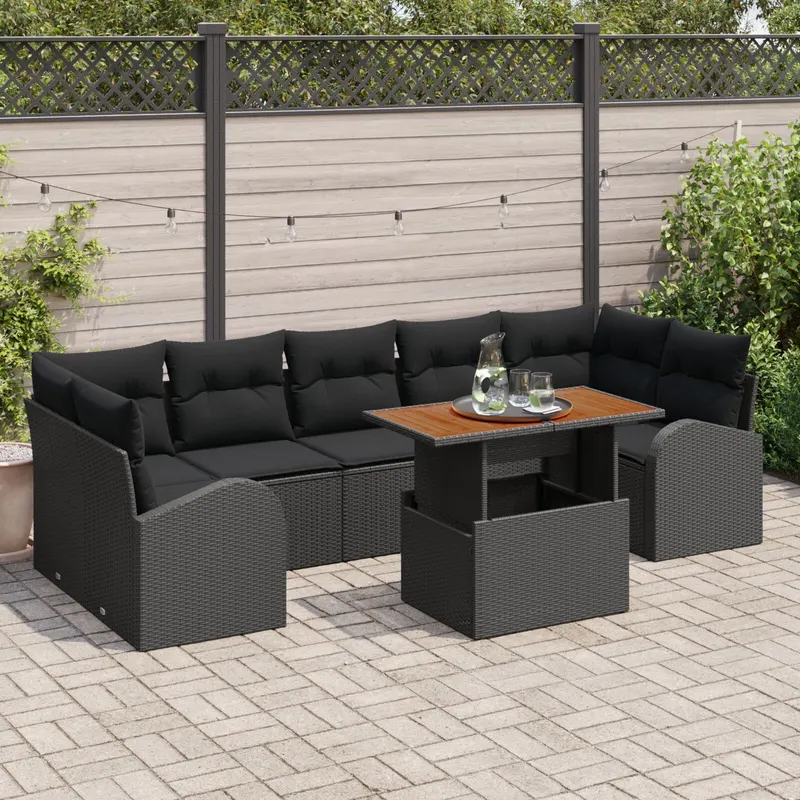 Set canapele gradina cu perne negru ratan polimeric, canapea gradina cu 2 locuri si depozitare negru ratan polimeric