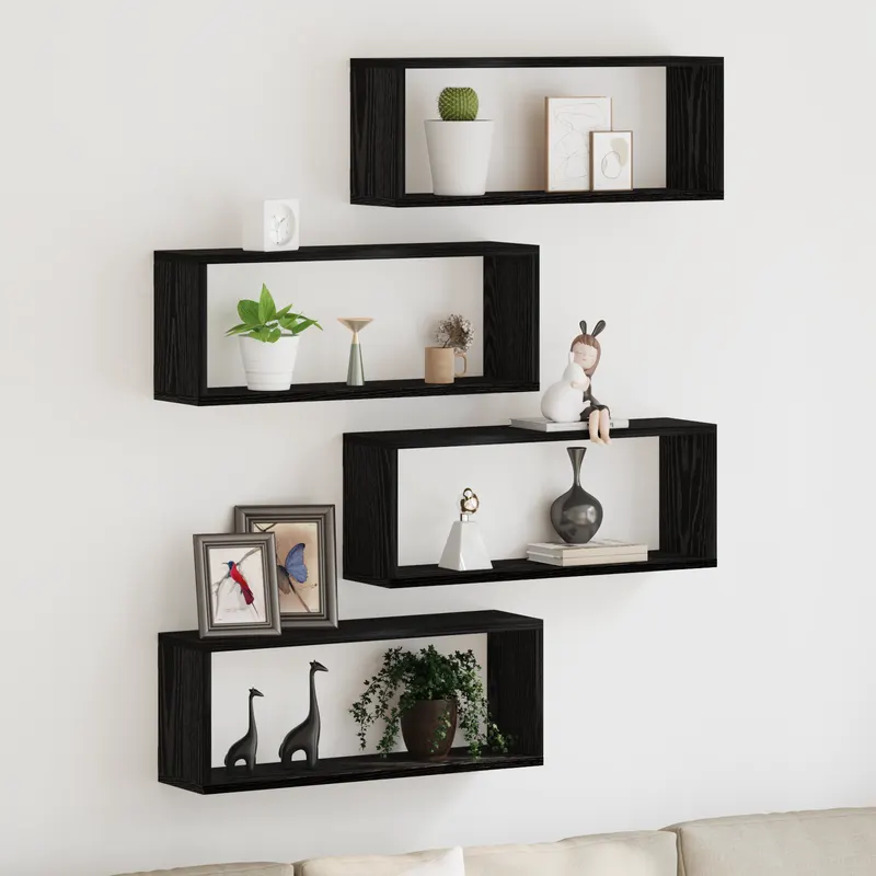 Set de 4 rafturi - stejar negru - 60x15x23 cm - fabricat din lemn compus