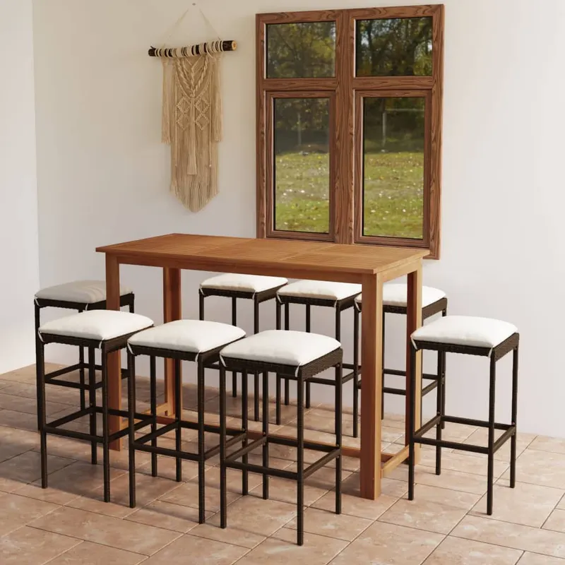 set mobilier bar de gradina cu perne, 9 piese, maro