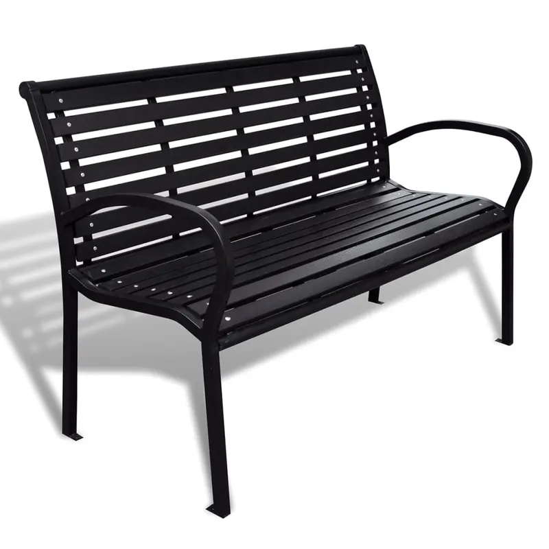 banca de gradina, negru, 125 cm, otel si wpc