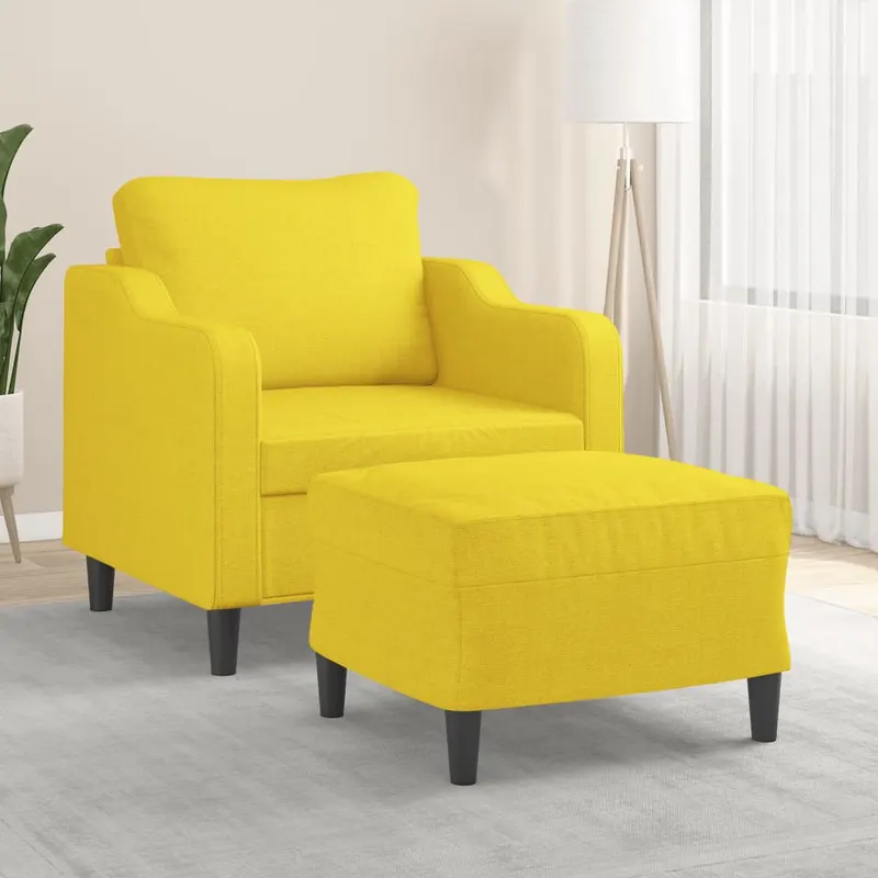fotoliu canapea cu taburet, galben deschis, 60 cm, textil