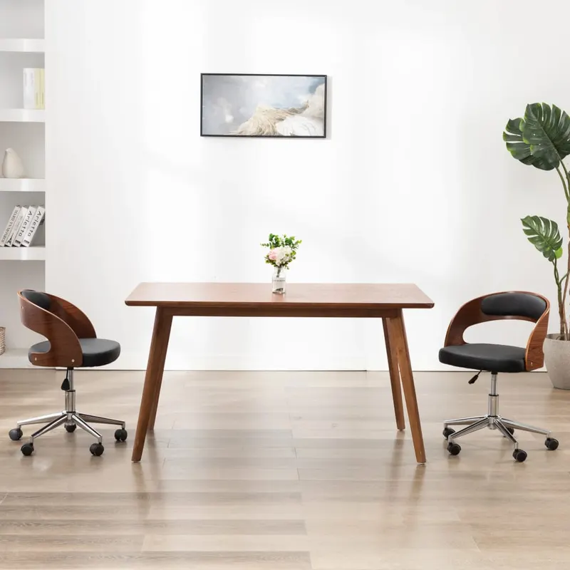 scaun de bucatarie pivotant negru lemn curbat & piele ecologica