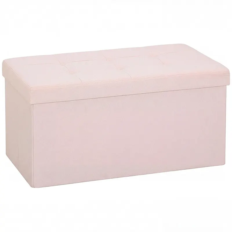 HOMCOM Pouf depozitare, bancă depozitare pliabilă 84 L 76x38x38 cm tapițat în in sintetic ladă de depozitare roz