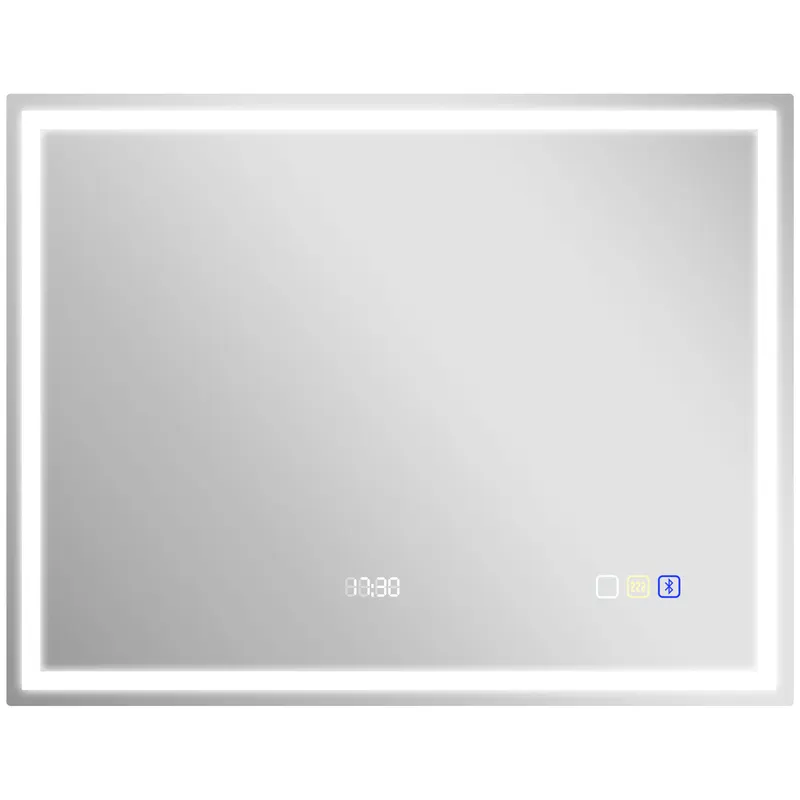 HOMCOM Oglindă baie LED Bluetooth 90 x 70 cm întrerupător tactil lumină reglabilă 3 culori anti-aburire memorie argintiu