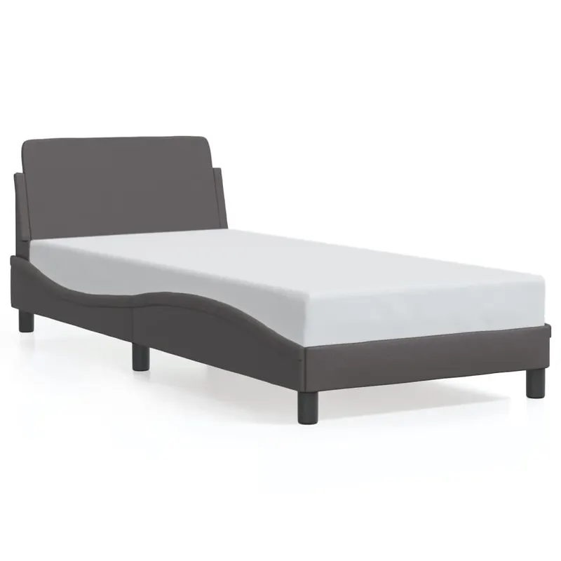 cadru de pat cu tablie, gri, 90x200 cm, piele ecologica