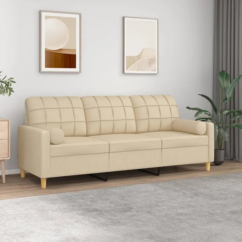 canapea cu 3 locuri cu pernute, crem, 180 cm, textil