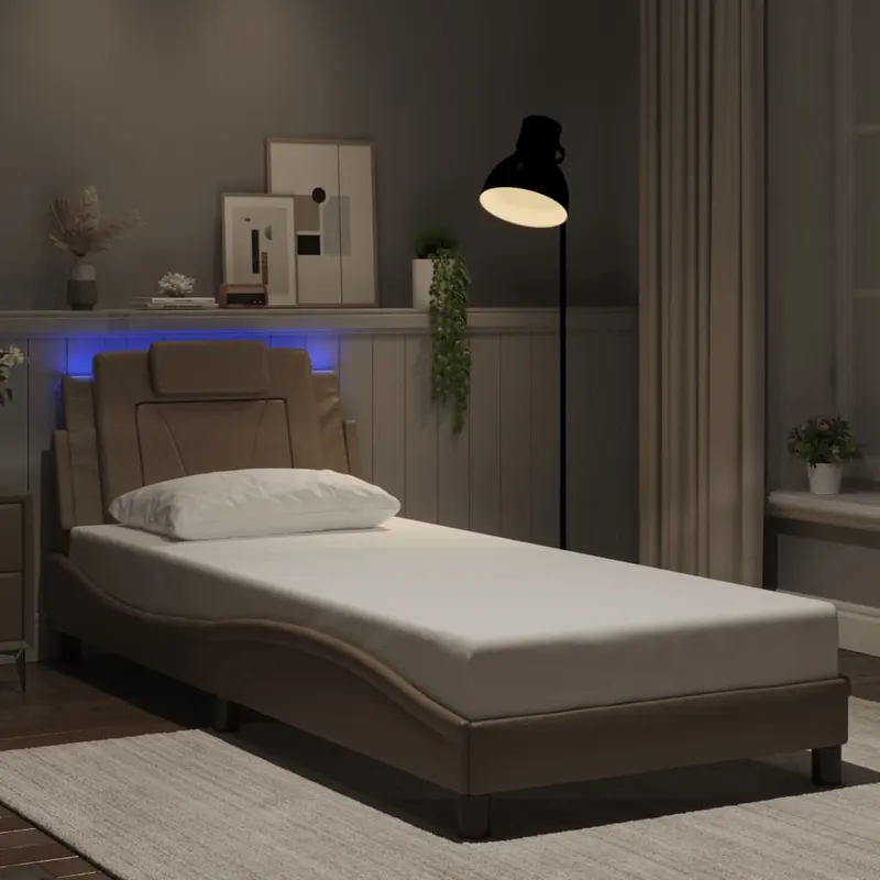 cadru de pat cu lumini led cappuccino 80x200 cm piele ecologica