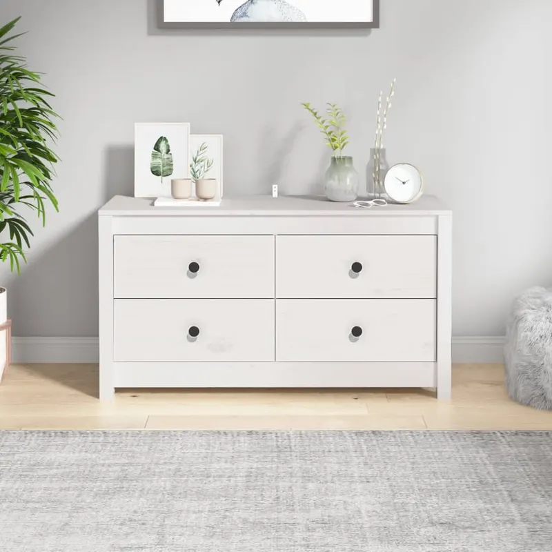 dulap lateral, alb, 100x40x54 cm, lemn masiv de pin
