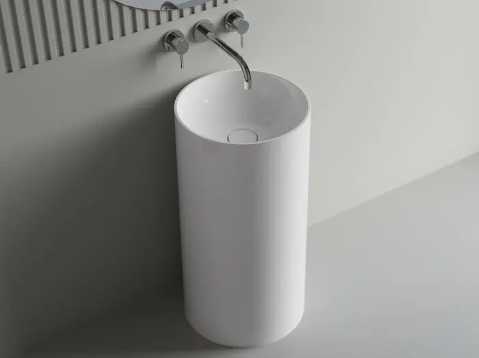 Lavoar freestanding rotund, din compozit, alb mat, 43.5x43.5x85 cm, Marmite Doha Diam