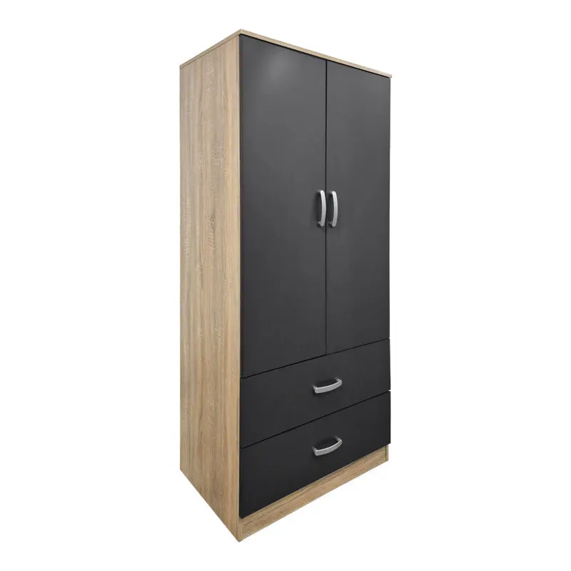 Dulap de haine Alvia cu 2 uși și 2 sertare, Diverse culori, 80x52x180 cm - Sonoma-Antracit