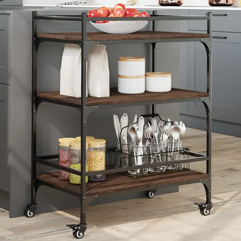 carucior de bucatarie, stejar maro 65x40x86,5 cm lemn prelucrat