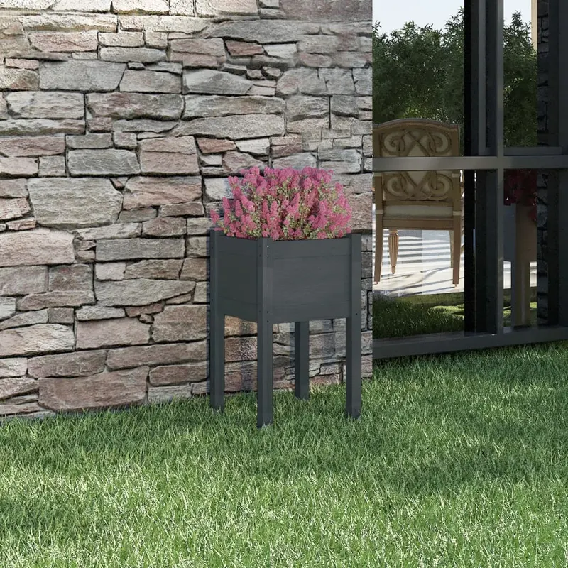 jardiniera de gradina, gri, 40x40x70 cm, lemn masiv de pin