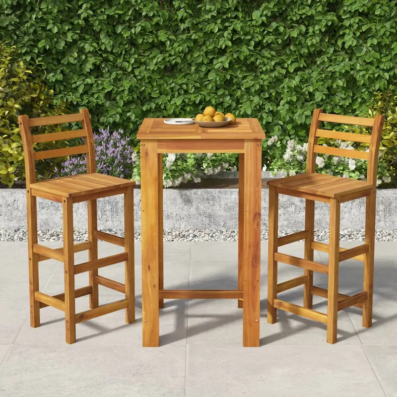 set bar de gradina, 3 piese, lemn masiv de acacia