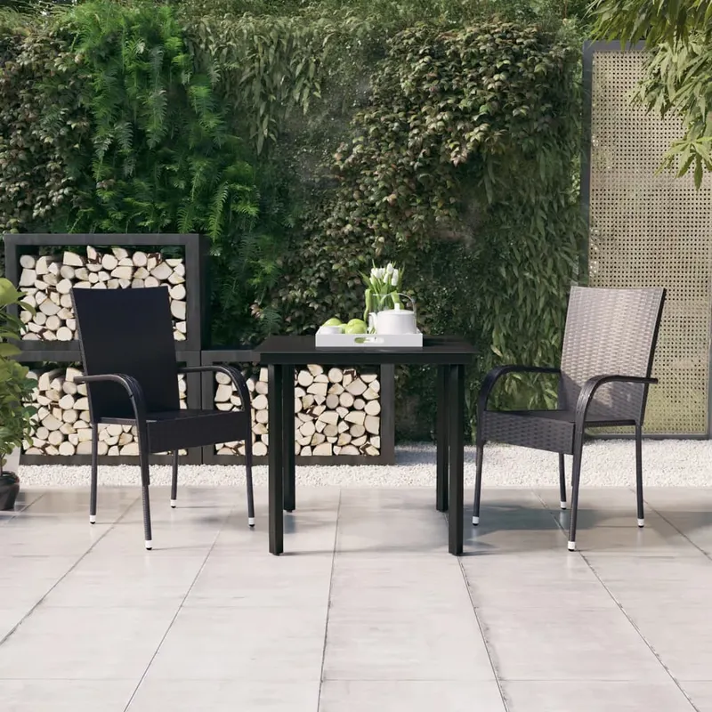set de mobilier de gradina, 3 piese, negru