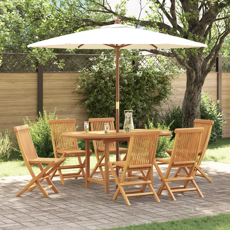 set de dining pentru gradina din lemn solid de tec de 7 piese