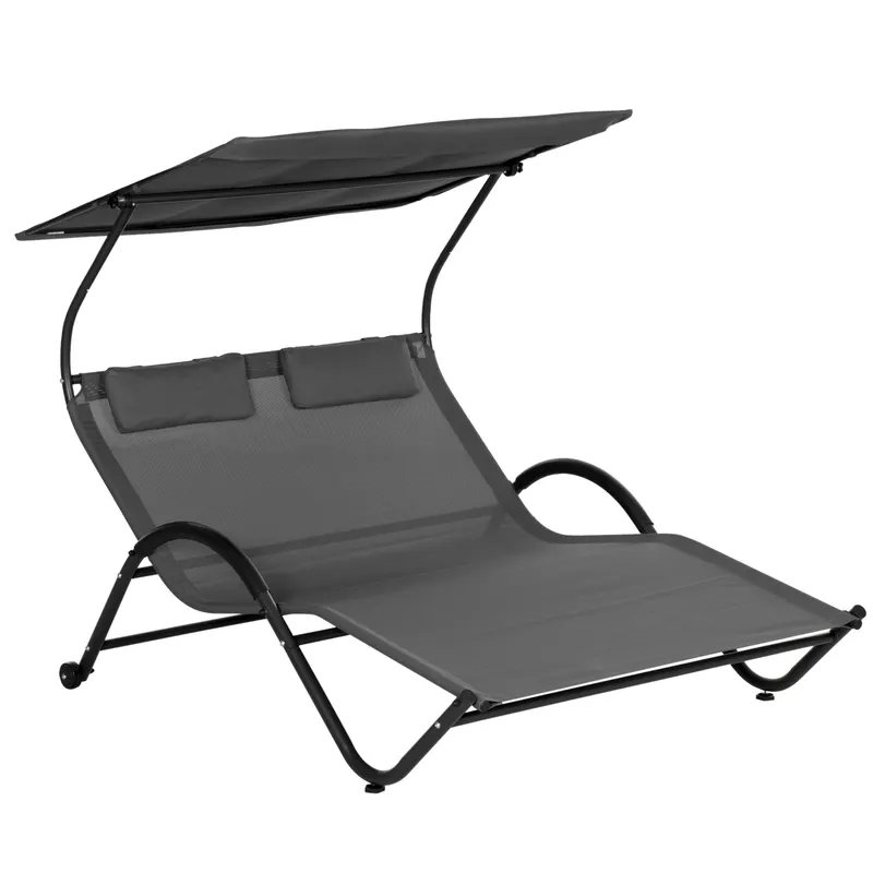 Outsunny Sezlong de exterior pentru gradina cu acoperis parasolar, gri inchis | RO