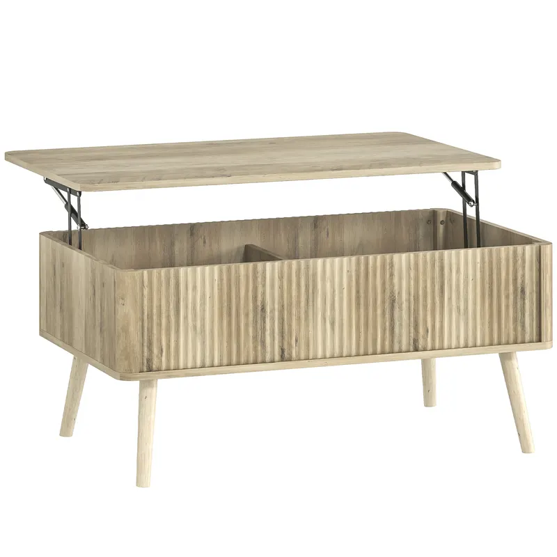 HOMCOM Masă de cafea rabatabilă, masă de salon cu 2 compartimente ascunse și picioare din pin, 91 x 56 x 43 cm, stejar
