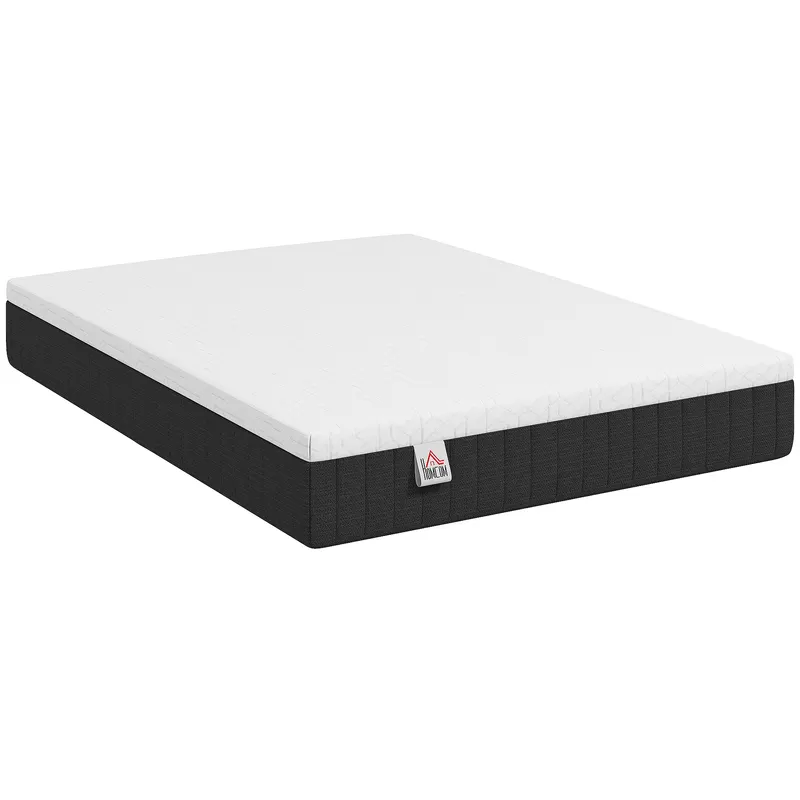 HOMCOM Saltea 140 x 190 cm, grosime 25 cm, spumă cu memorie, arcuri individuale 7 zone, fermitate medie