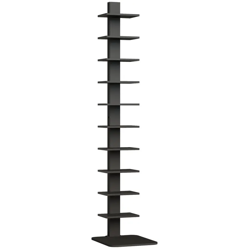 HOMCOM Bibliotecă Verticală înaltă cu 11 Rafturi, Bibliotecă Economisitoare de Spațiu Slim, Raft Industrial pentru Living, Dormitor, Birou, 34.5x41.5x163.5 cm, Negru