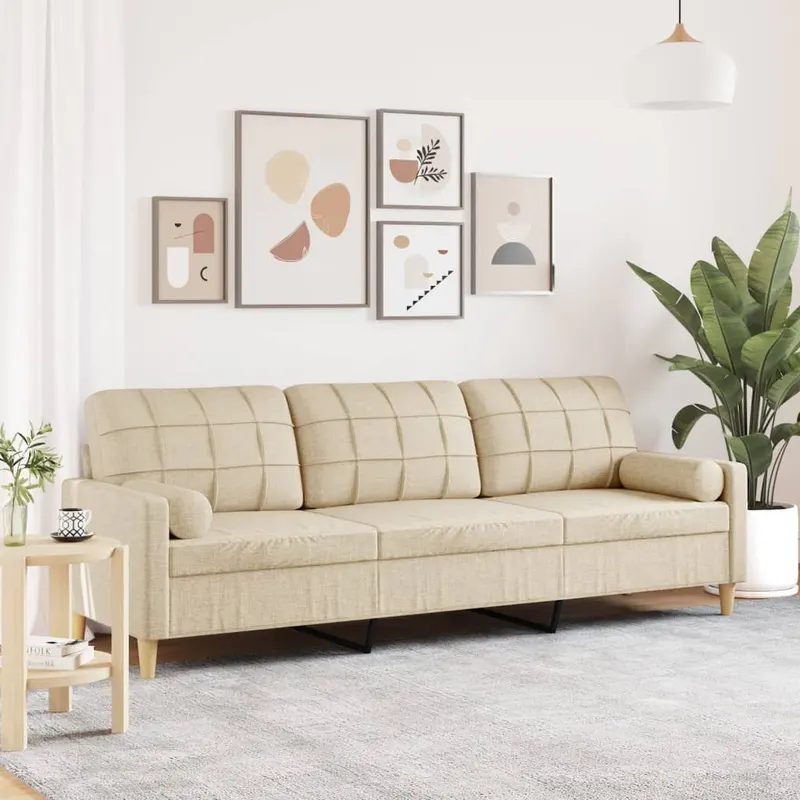 canapea cu 3 locuri cu pernute, crem, 210 cm, textil