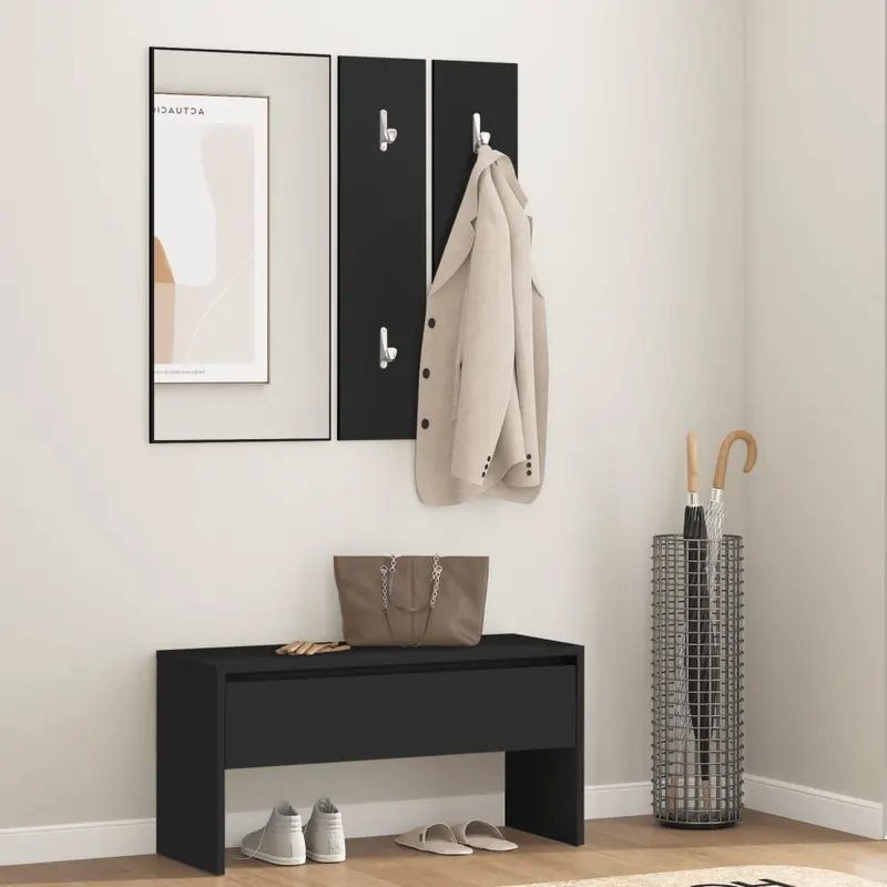 set de mobilier pentru hol, negru, lemn prelucrat