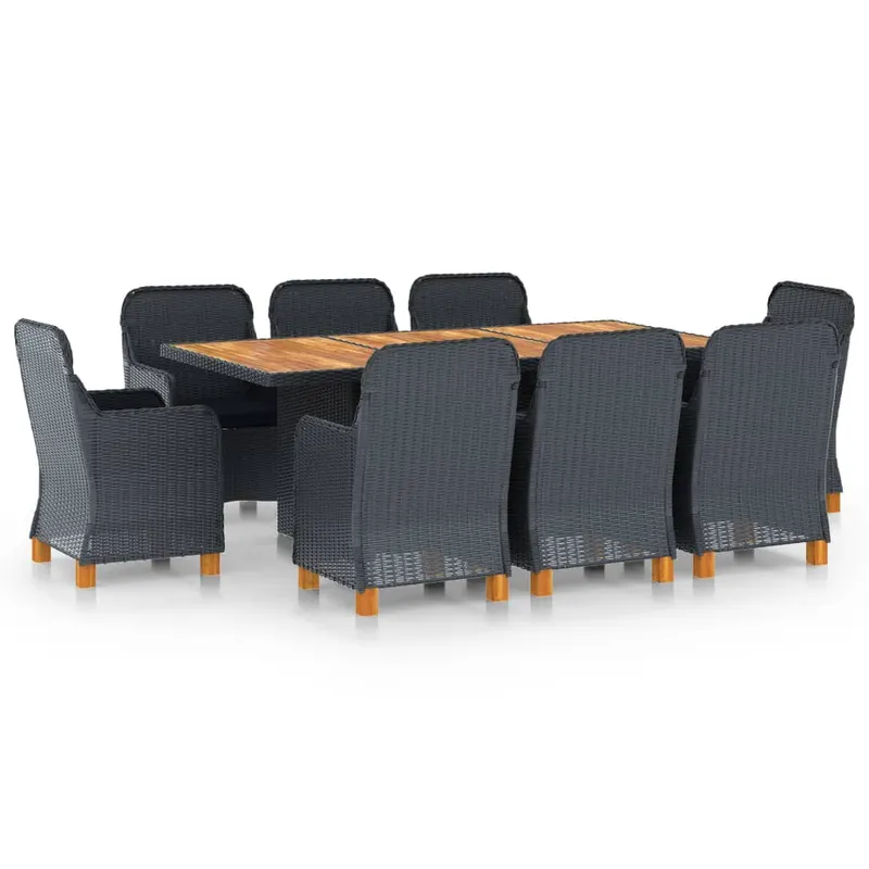 set mobilier exterior cu perne, 9 piese, gri inchis, poliratan