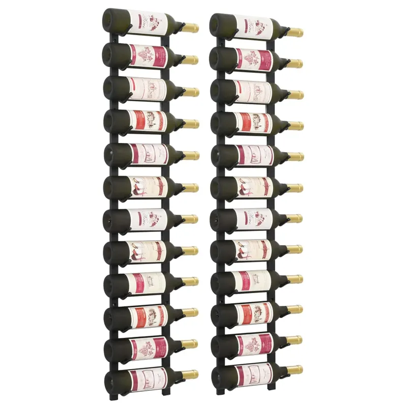 suporturi vin montate pe perete, 12 sticle, 2 buc, negru, fier