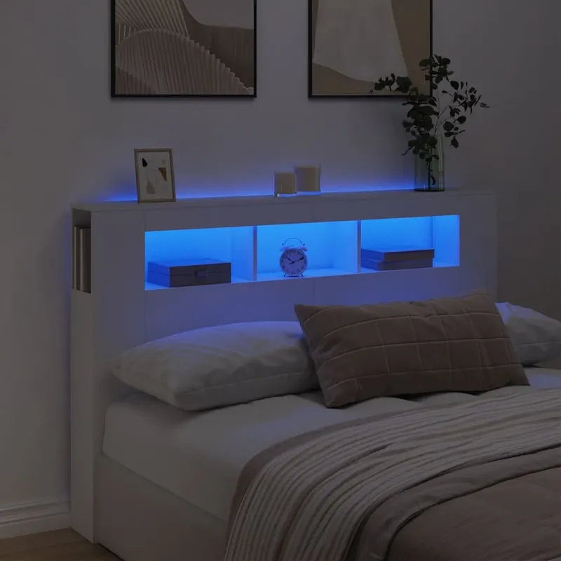 tablie de pat cu led, alb, 160x18,5x103,5 cm, lemn