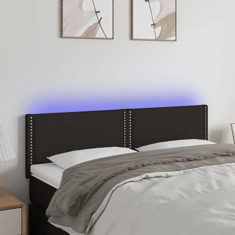 tablie de pat cu led, negru, 144x5x78/88 cm, textil