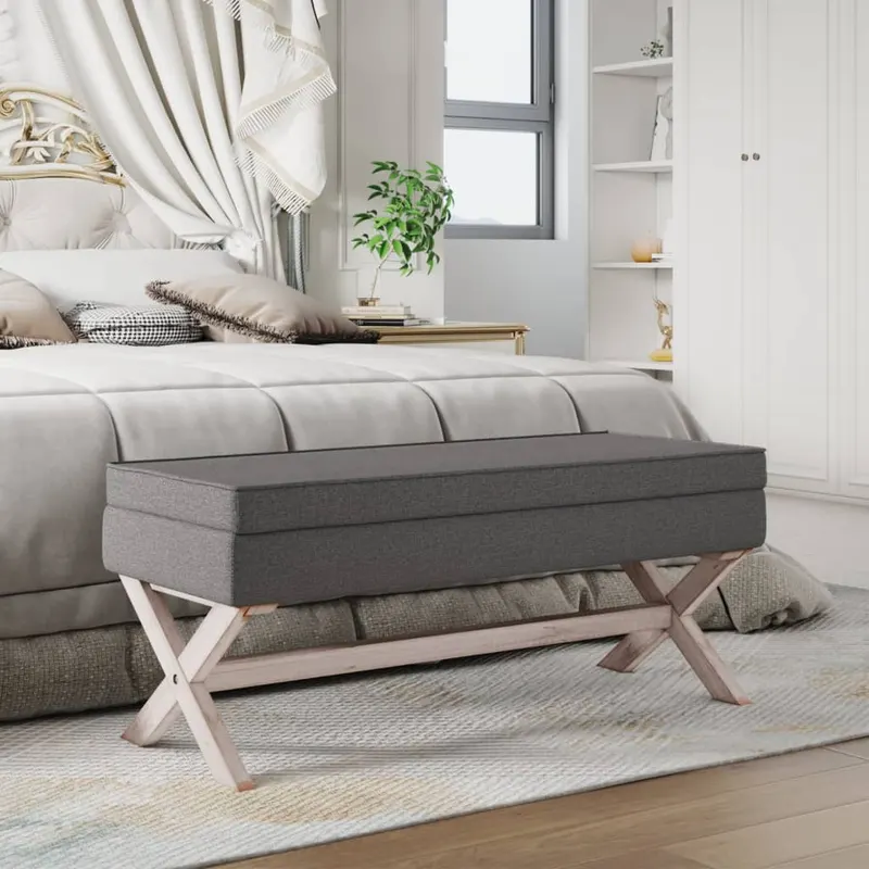 taburet de depozitare, gri inchis, 110x45x49 cm material textil