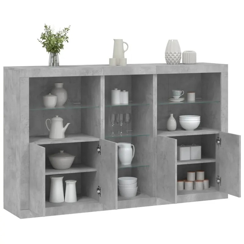 servanta cu lumini led, gri beton, 162x37x100 cm