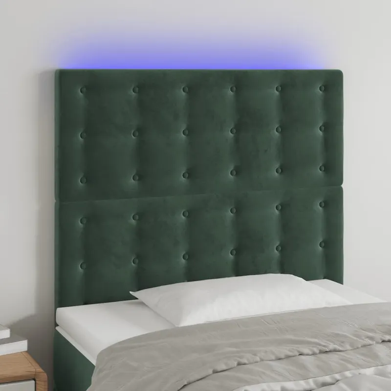 tablie de pat cu led, verde inchis, 90x5x118/128 cm, catifea