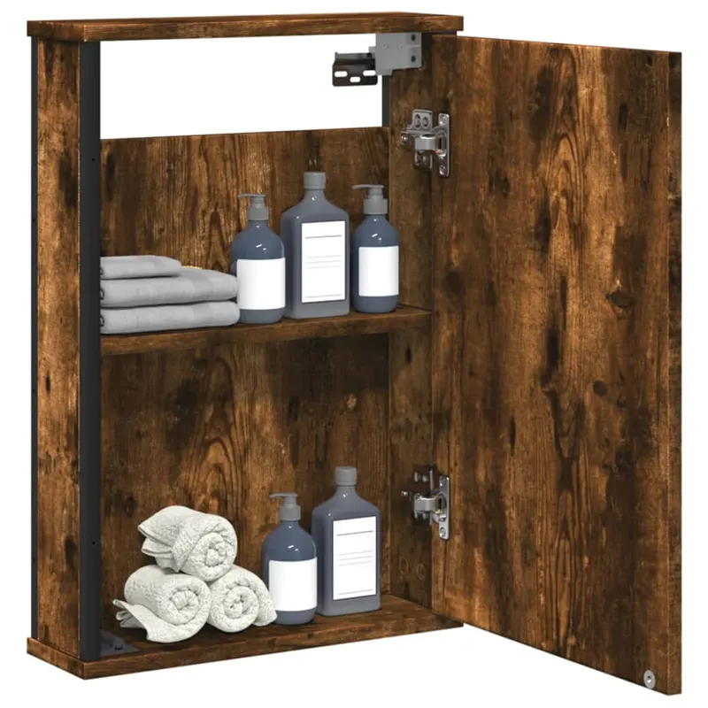 dulap baie cu oglinda stejar fumuriu 42x12x60 cm lemn compozit