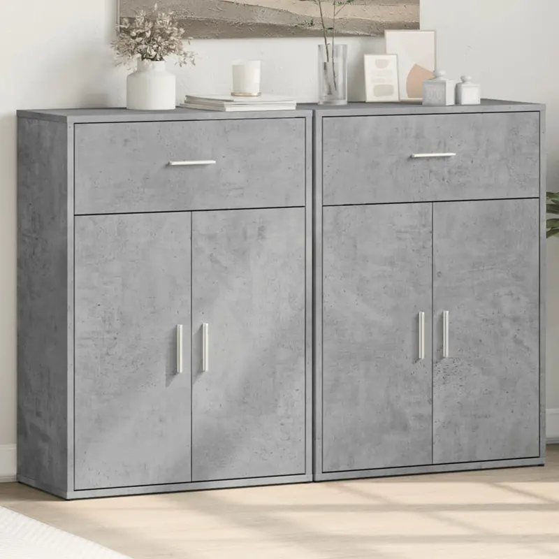 comode, 2 buc., gri beton, 60x30x84 cm, lemn compozit