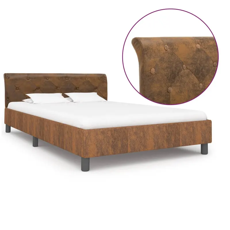 cadru de pat, maro, 140 x 200 cm, piele intoarsa ecologica