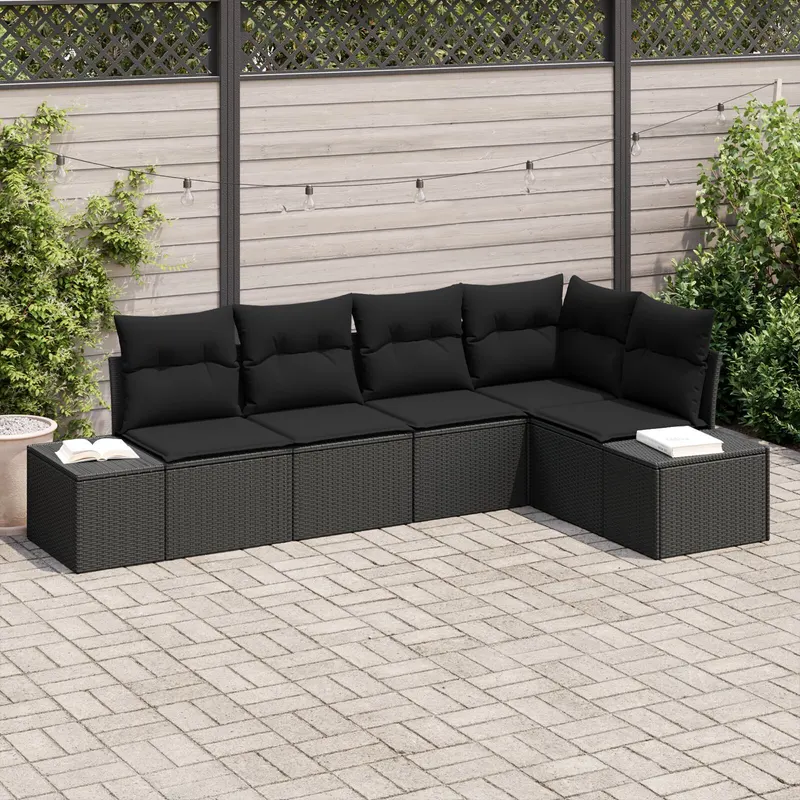 set 5 canapele gradina cu perna ratan poli negru