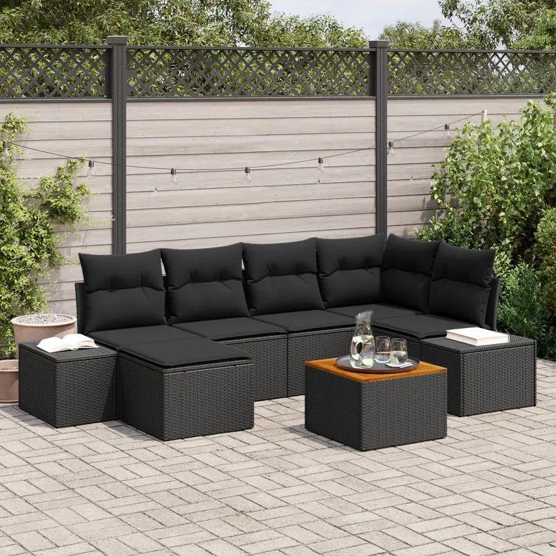 set canapea gradina cu perne negru poliratan acacia